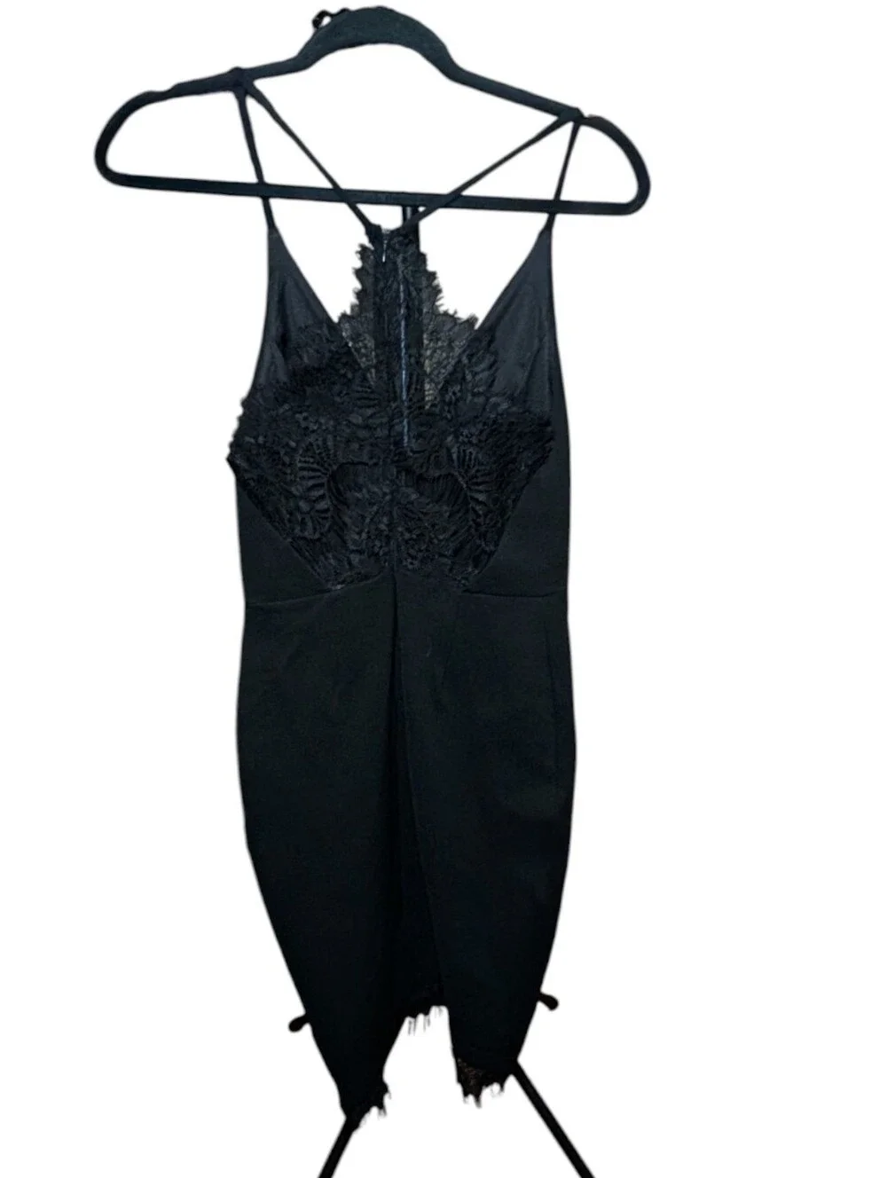 astr black lace dress ASTR the Label | Lace Trim Satin Slip Midi Dress in Black